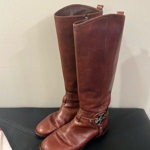 Tory Burch Brown Leather Fulton Riding Logo Knee High Boots